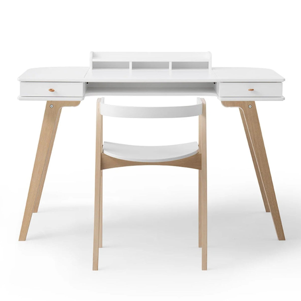 OLIVER FURNITURE - Bureau Wood 72,6 cm & Chaise Wood Avec Accoudoirs, L'ensemble, Blanc/Chêne