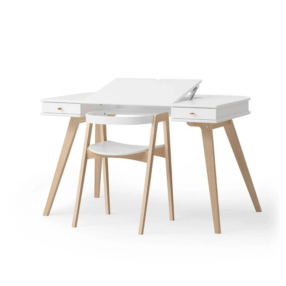 OLIVER FURNITURE - Bureau Wood 72,6 cm & Chaise Wood Avec Accoudoirs, L'ensemble, Blanc/Chêne