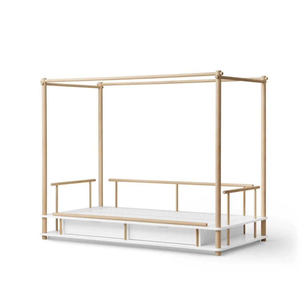 OLIVER FURNITURE - Lit à Baldaquin Camp, Blanc/Chêne 90 x 180 cm