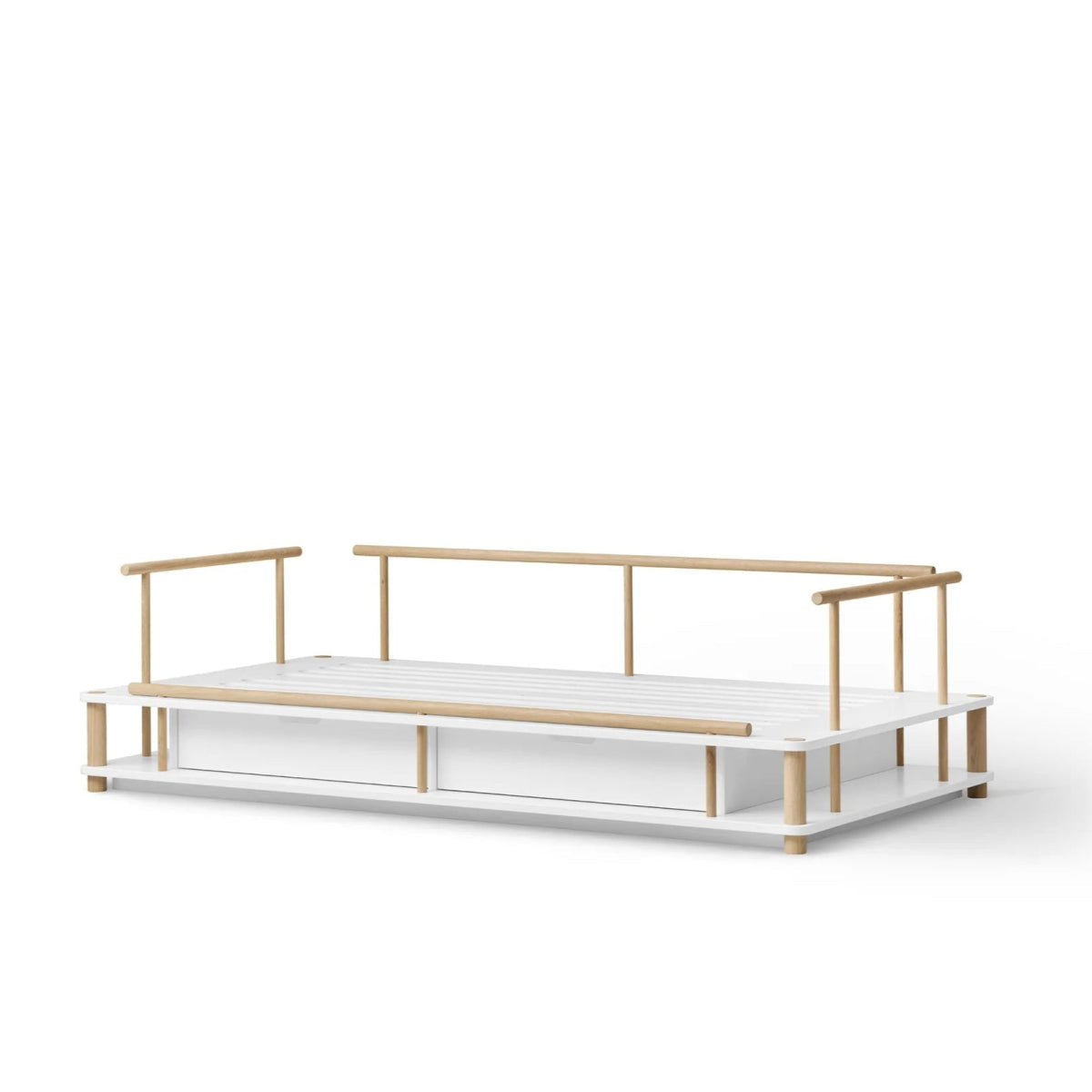 OLIVER FURNITURE - Lit Banquette Camp, Blanc/Chêne