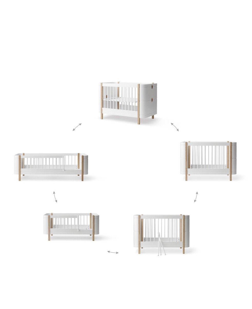 OLIVER FURNITURE - Lit Bébé Évolutif Wood Mini+, Avec Kit Junior Inclus, Blanc