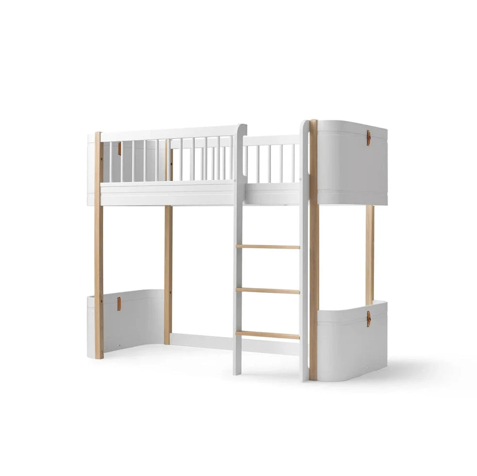 OLIVER FURNITURE - Lit Mezzanine Mi - haut Wood Mini+, Blanc/Chêne