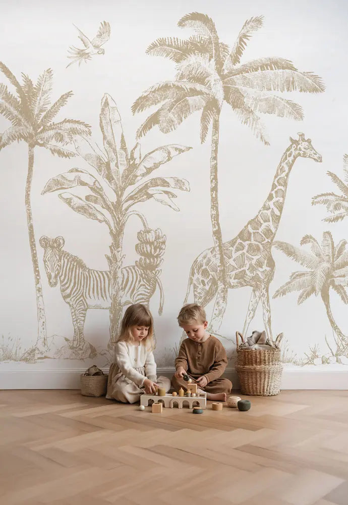African Safari Mural : Munks and Me - Nursery Wallpaper