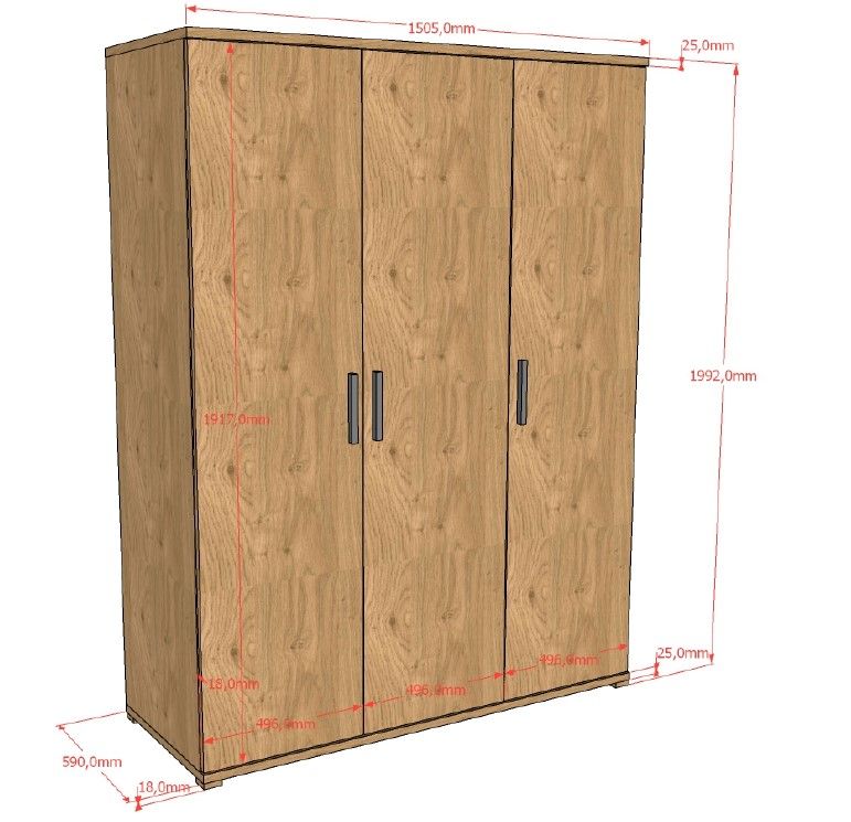 VIPACK - Armoire SAM 3 Portes Chêne