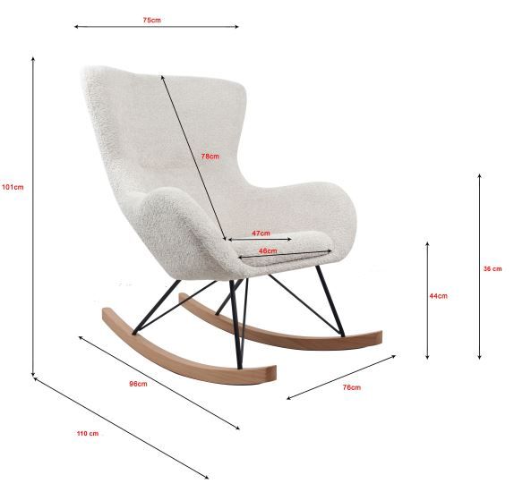 VIPACK - Chaise À Bascule Maxi ROCKY Bouclé Blanc