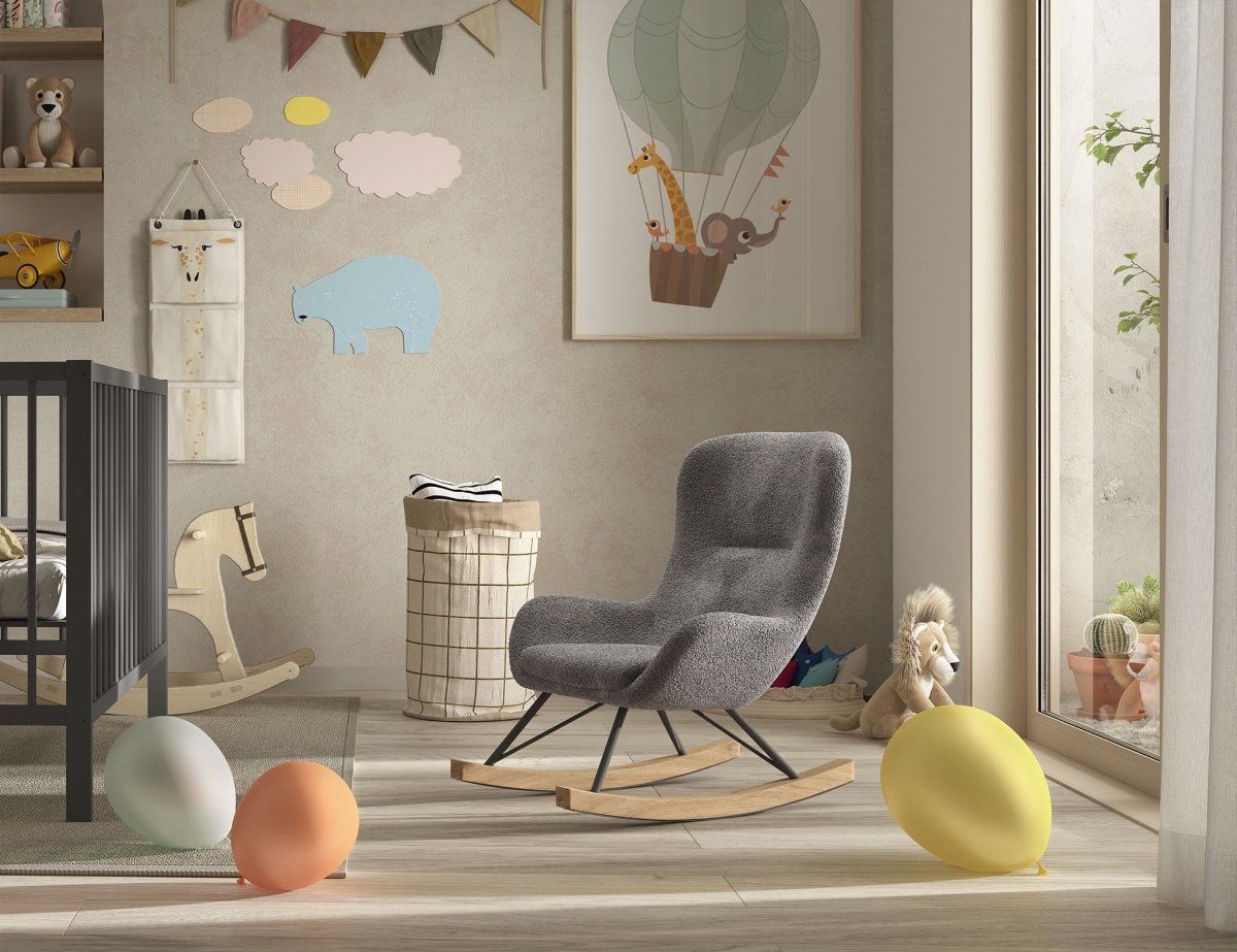 VIPACK - Chaise À Bascule Mini ROCKY Bouclé Anthracite