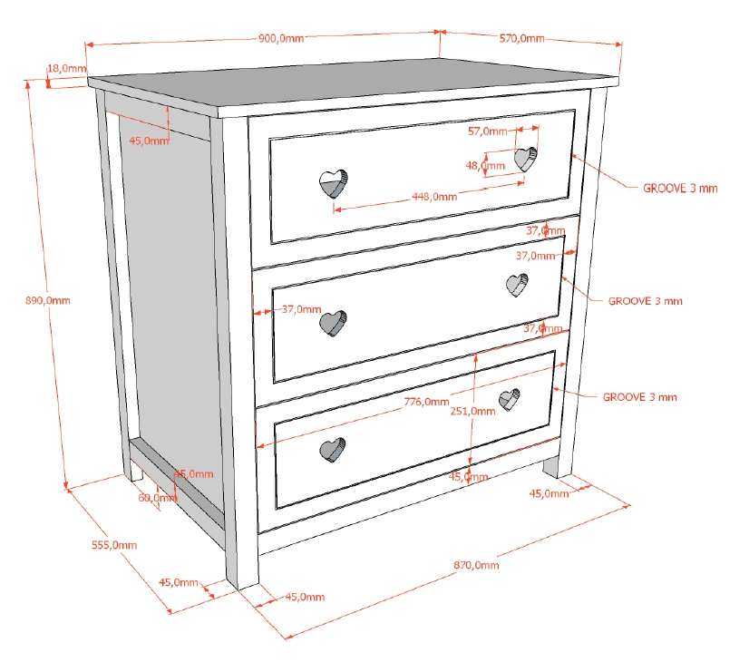 VIPACK - Commode AMORI 3 Tiroirs Blanc