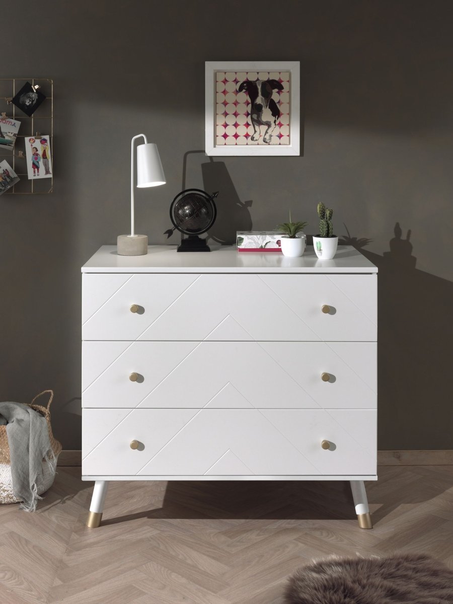 VIPACK - Commode BILLY 3 Tiroirs Blanc Satiné