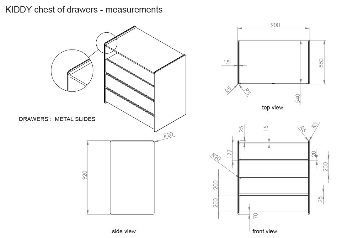 VIPACK - Commode KIDDY 3 Tirroirs Blanc