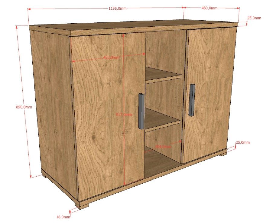 VIPACK - Commode SAM 2 Portes Chêne