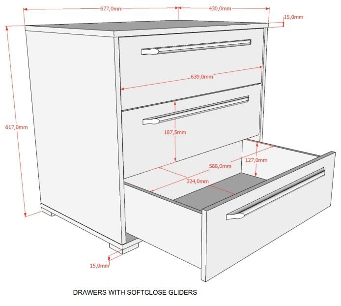 VIPACK - Commode SAM 3 Tiroirs Pour Lit Mi - Hauteur Blanc