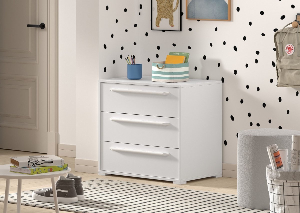 VIPACK - Commode SAM 3 Tiroirs Pour Lit Mi - Hauteur Blanc