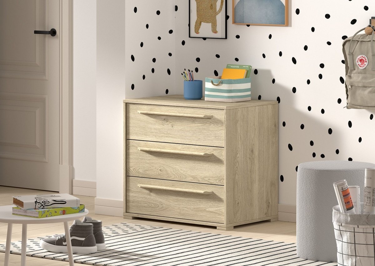 VIPACK - Commode SAM 3 Tiroirs Pour Lit Mi - Hauteur Chêne