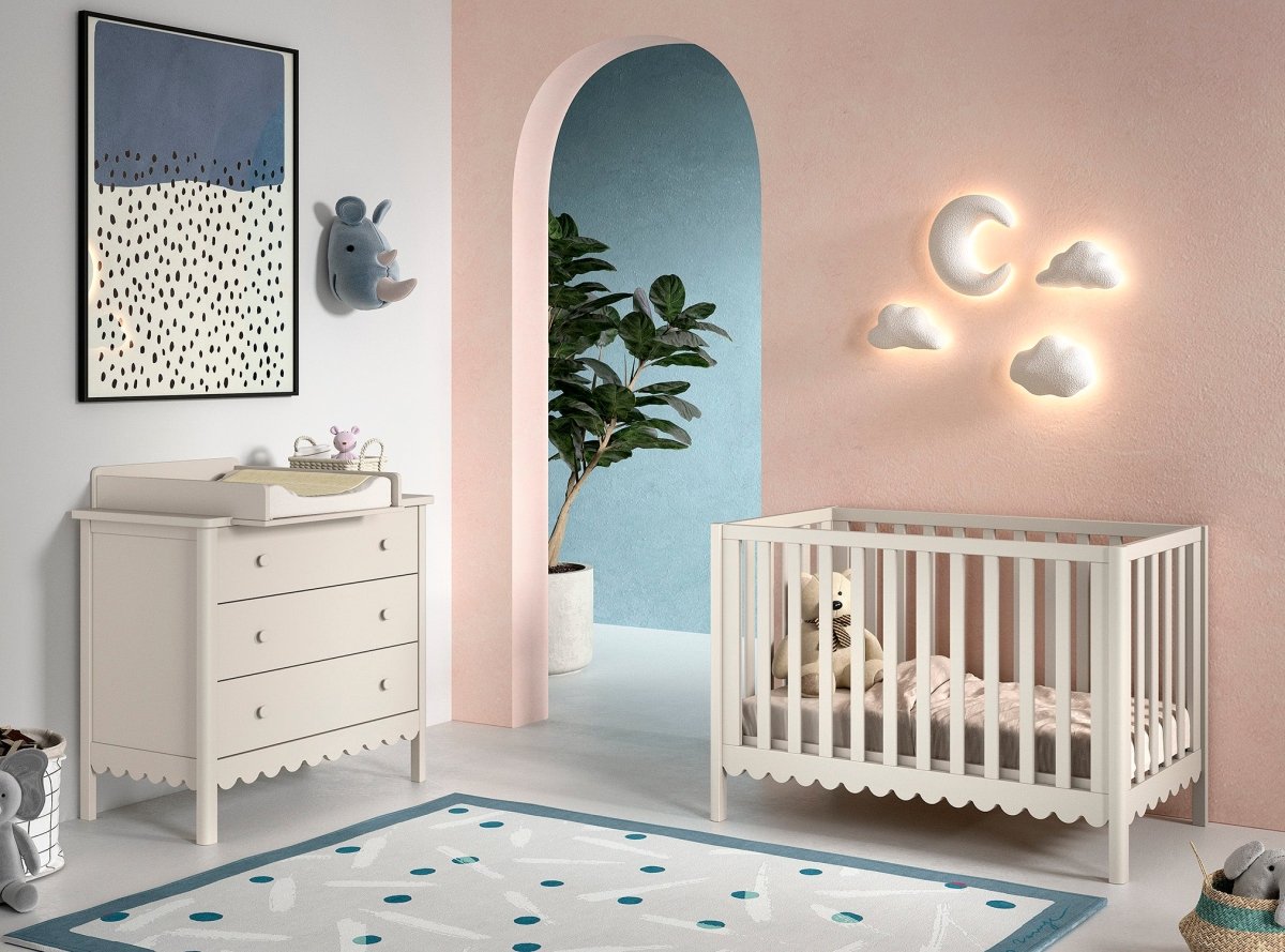 VIPACK-Ensemble Lit Bébé + Commode À 3 Tiroirs + Lit + Plan À Langer Swingo – 60 x 120 Cm – Argile