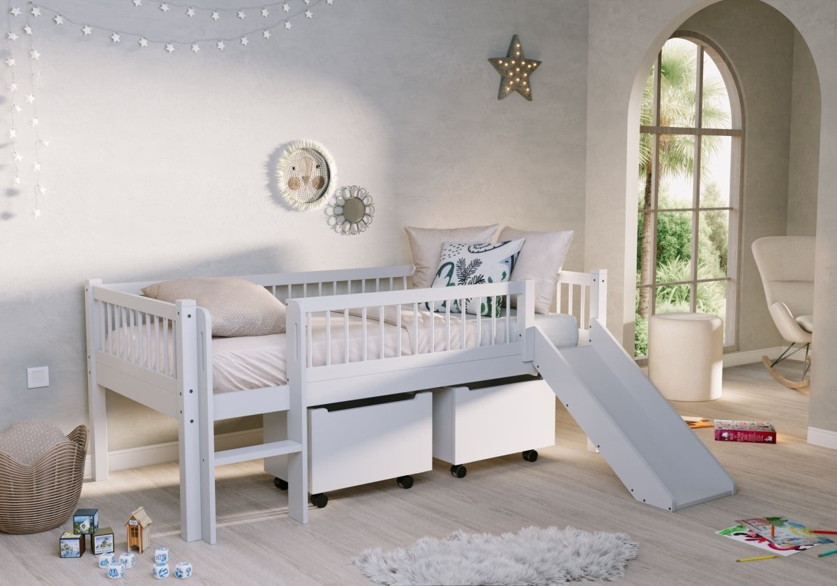 VIPACK-Ensemble Lit Mi-Hauteur + Tiroir De Rangement Forrest – 90 x 200 Cm – Blanc