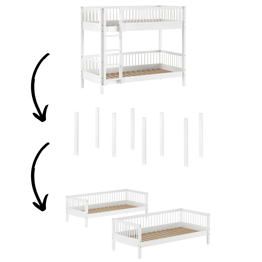 VIPACK-Ensemble Lit Superposé + Lit Banquette + Lit + Pieds De Conversion Forrest – 90 x 200 Cm – Blanc