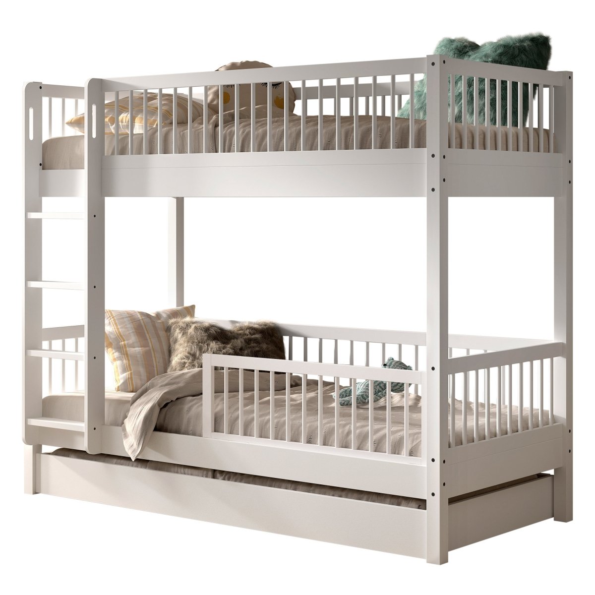VIPACK-Ensemble Lit Superposé + Lit + Barrière De Sécurité + Tiroir De Rangement Forrest – 90 x 200 Cm – Blanc