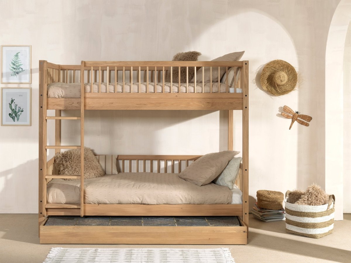 VIPACK-Ensemble Lit Superposé + Lit + Tiroir De Rangement Forrest – 90 x 200 Cm – En Chêne