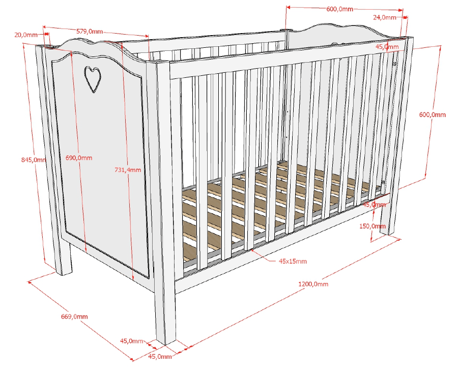 VIPACK - Lit Bébé AMORI 60x120 CM Blanc