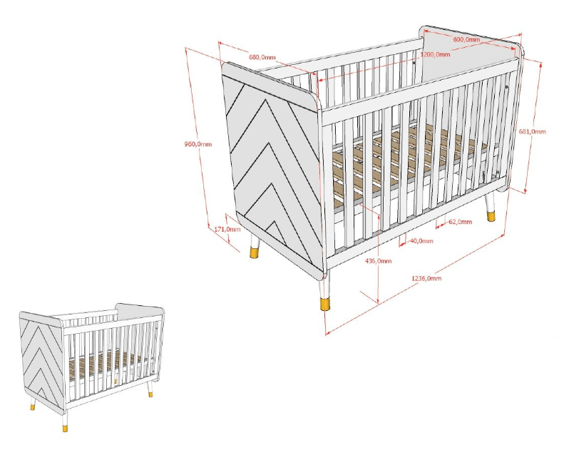 VIPACK - Lit Bébé BILLY 60x120cm Rose Terre