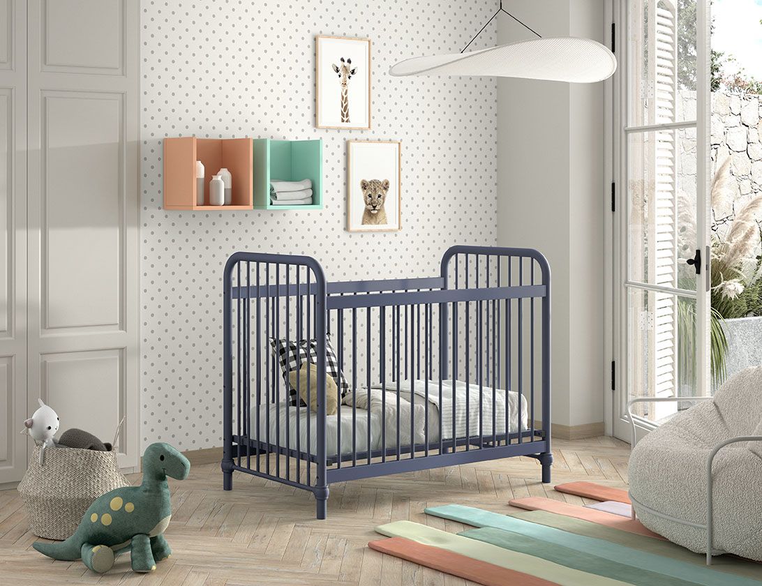 VIPACK - Lit Bébé BRONXX 60x120 cm Bleu Denim
