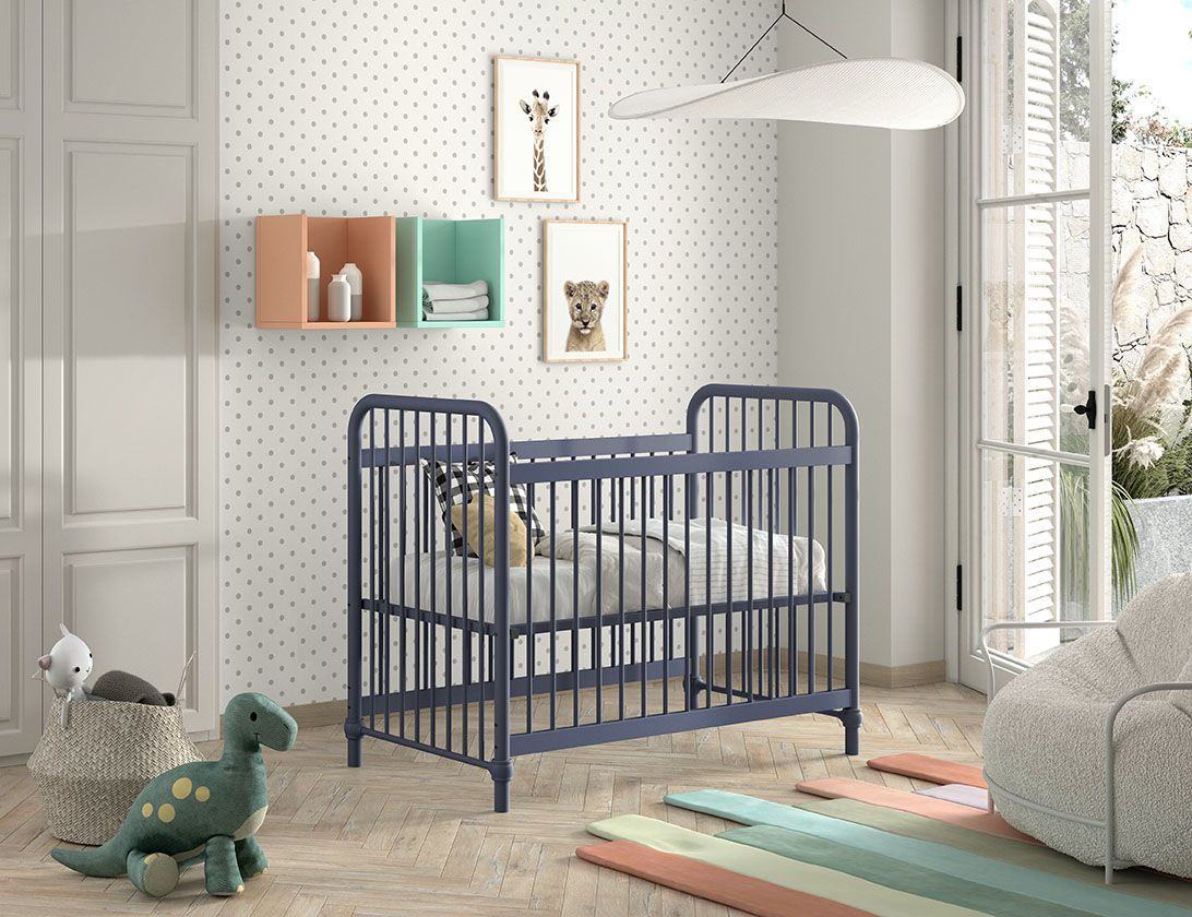 VIPACK - Lit Bébé BRONXX 60x120 cm Bleu Denim