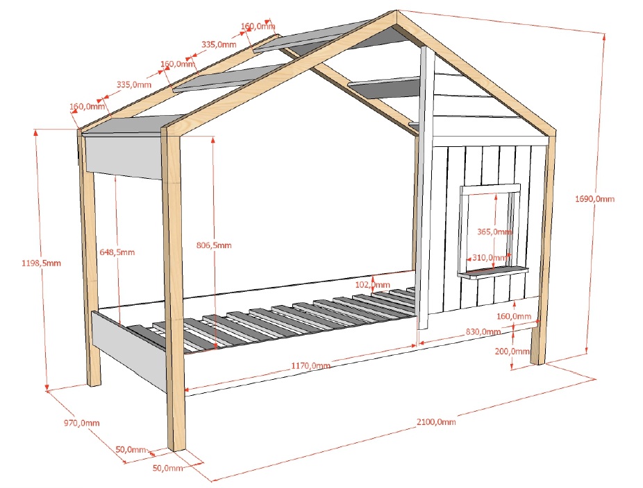 VIPACK - Lit Cabane (91) BABS 90x200 cm