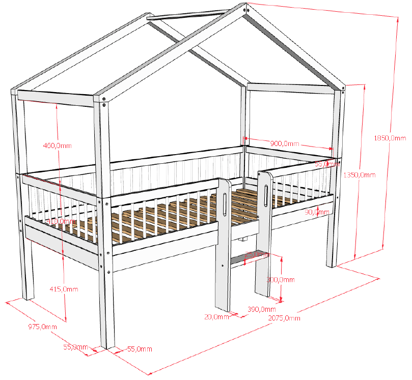 VIPACK-Lit Cabane Avec Échelle Forrest – 90 x 200 Cm – En Hêtre Blanc