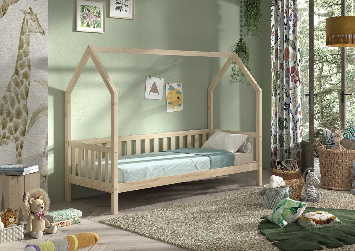 VIPACK - Lit CABANE Avec Grille 90 X 200 cm Naturel