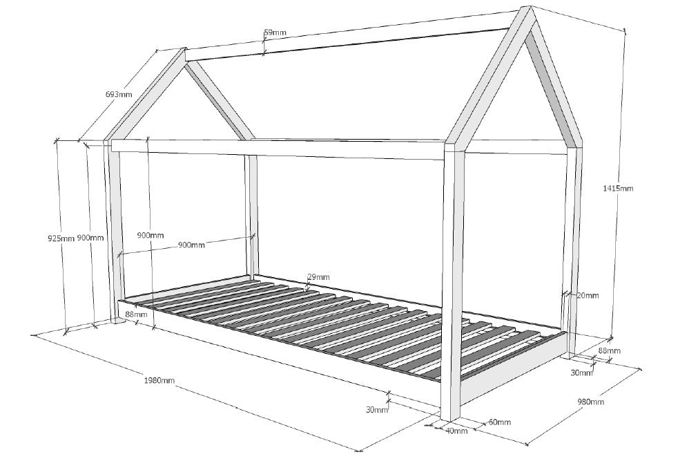 VIPACK - Lit Cabane Bois Naturelle Avec Matelas 90 x 200 cm
