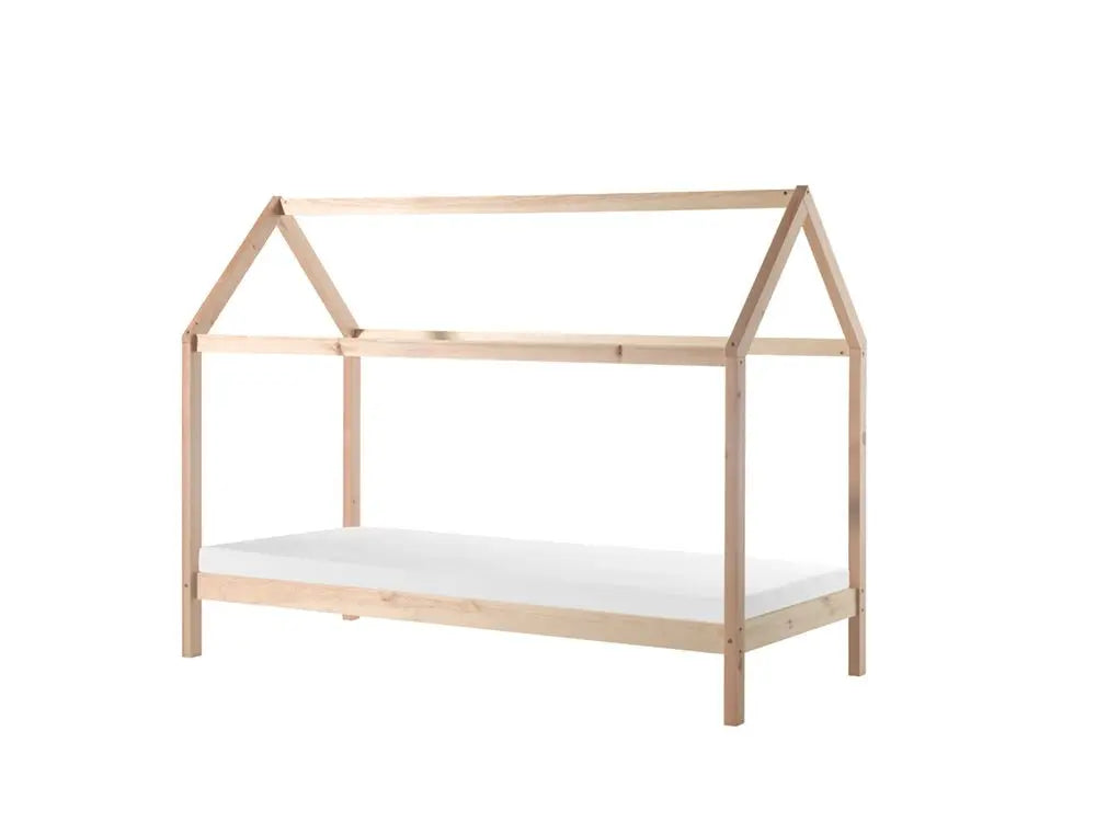 VIPACK - Lit Cabane DALLAS 90x200cm Naturel Avec Matelas