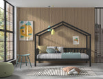 VIPACK - Lit Cabane Dallas Anthracite Avec Grille 90 x 200 cm