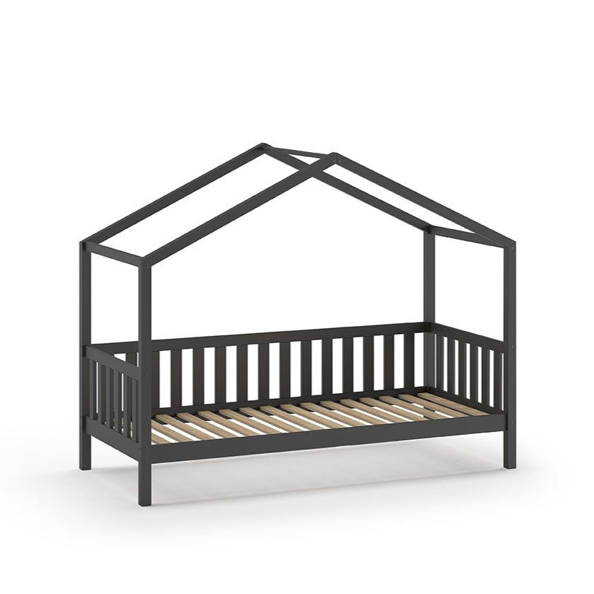 VIPACK - Lit Cabane Dallas Anthracite Avec Grille 90 x 200 cm