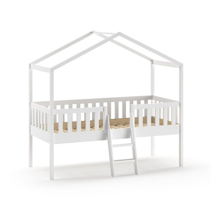 VIPACK - Lit Cabane DALLAS Avec Échelle 90x200cm Blanc