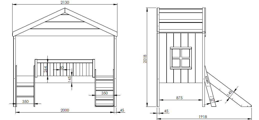 VIPACK - Lit Cabane HOUSEBED Avec Toboggan 90x200cm Blanc