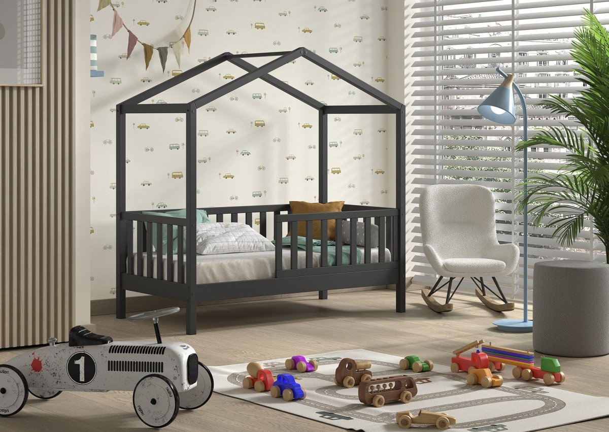 VIPACK - Lit Cabane Junior DALLAS 70x140cm Anthracite