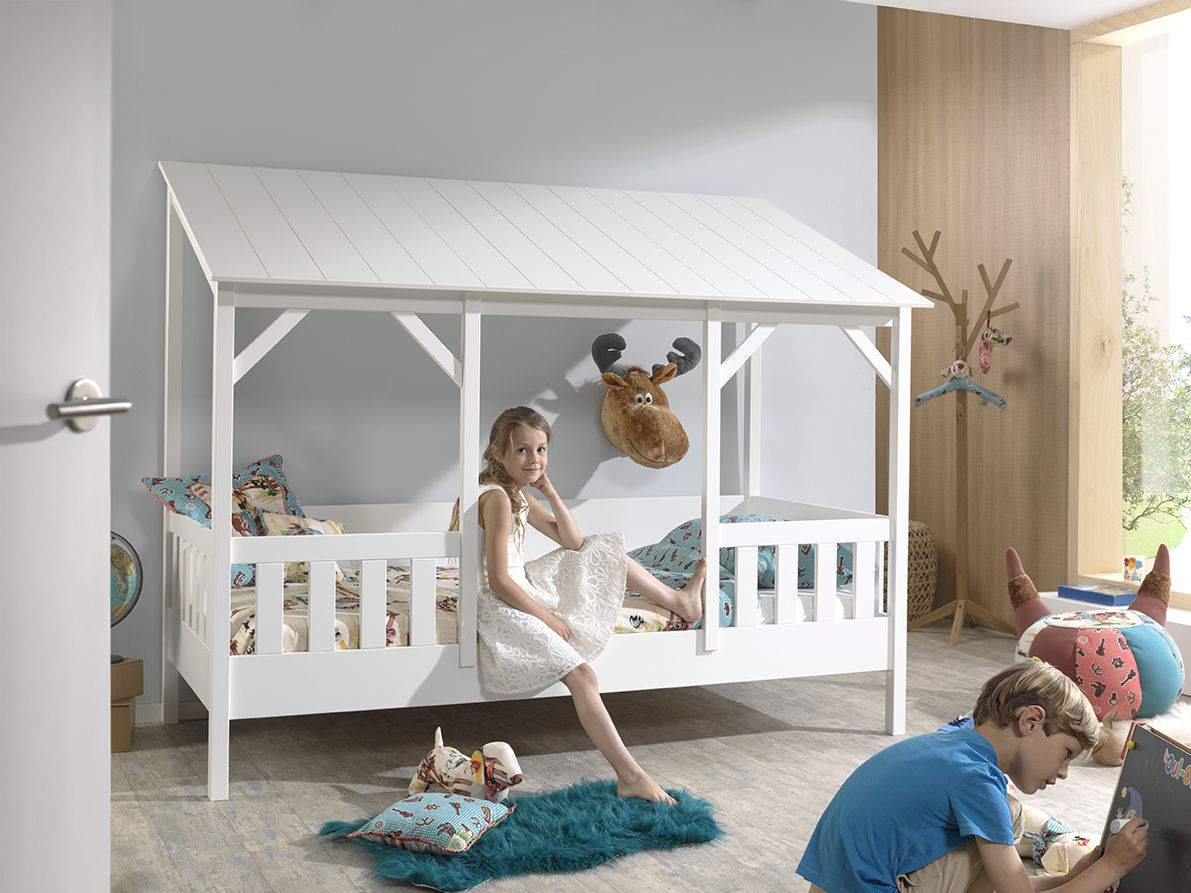 VIPACK - Lit Cabane(03) HOUSEBED 90x200cm Toit Blanc
