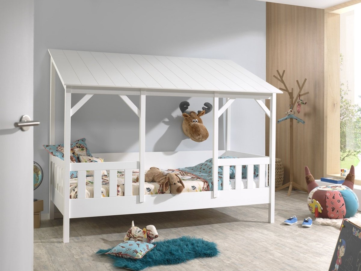 VIPACK - Lit Cabane(03) HOUSEBED 90x200cm Toit Blanc