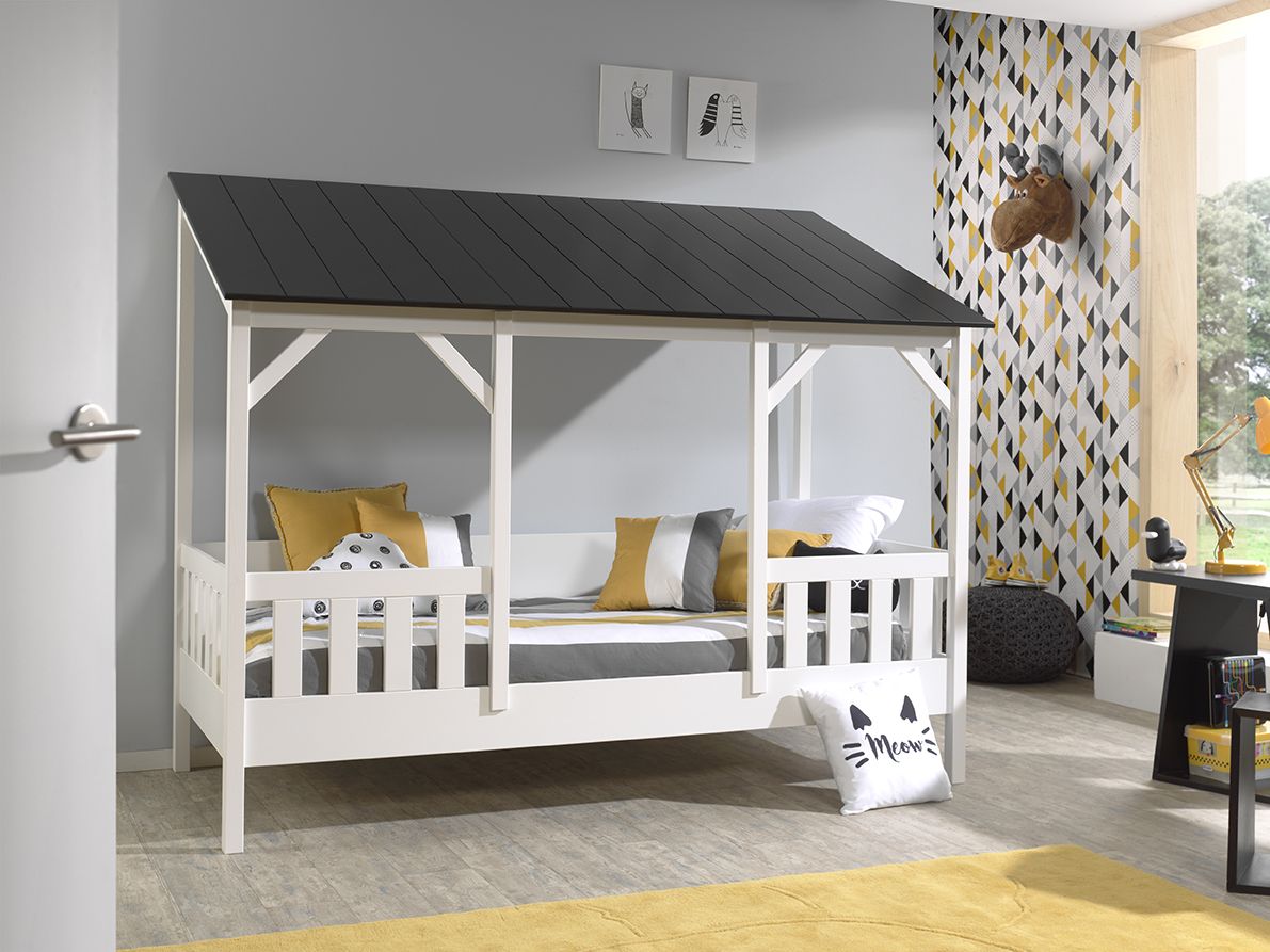 VIPACK-Lit Cabane(03) HOUSEBED 90x200cm Toit Noir