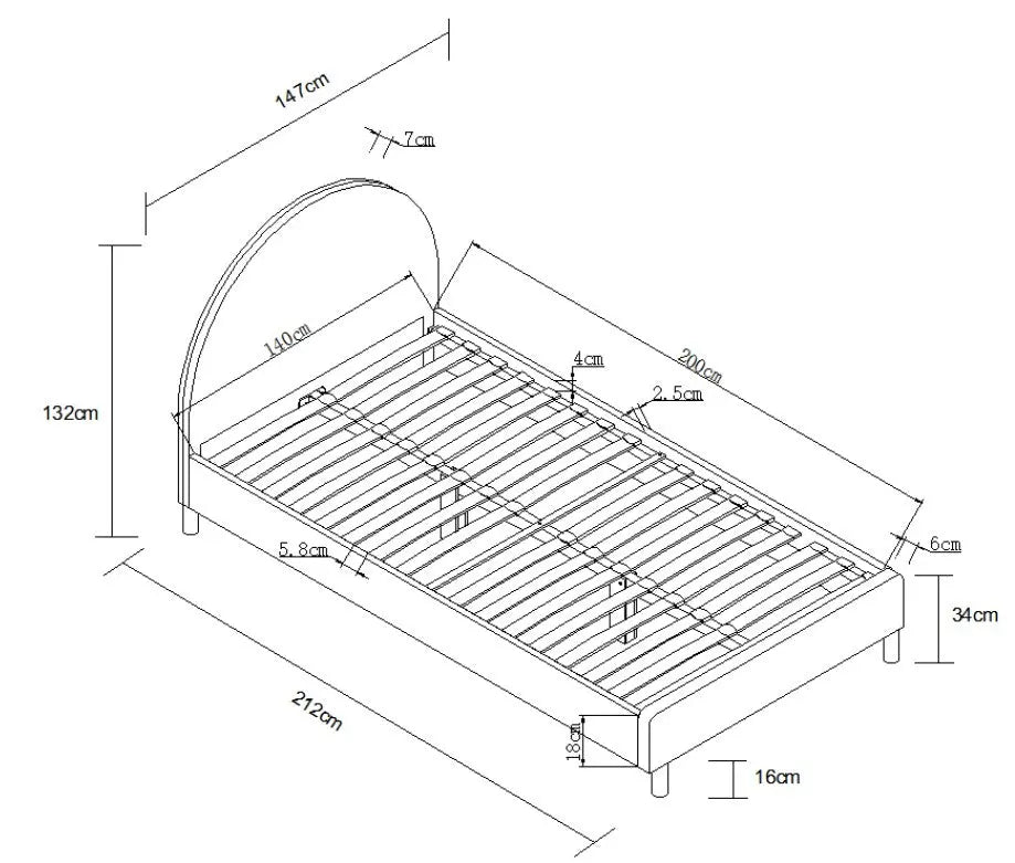 Lit Lune 140 X 200 Cm Rose Boucle VIPACK