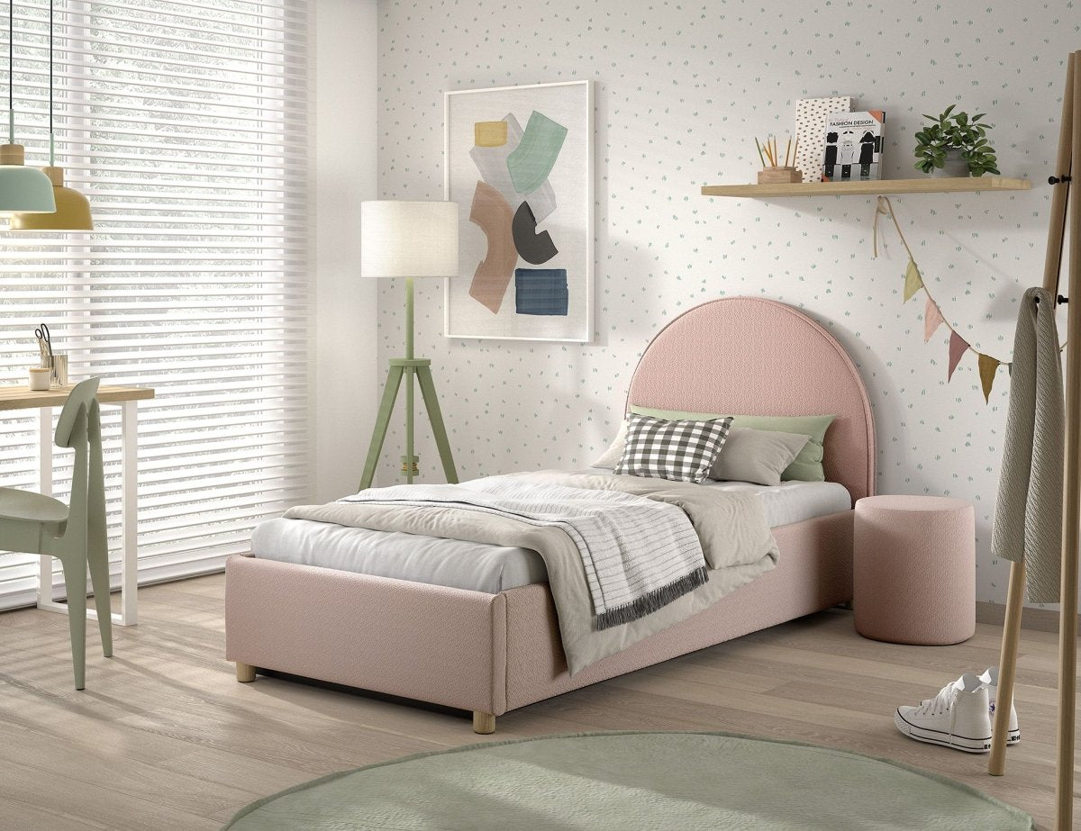 VIPACK - Lit LUNE Stockage 90 X 200 Cm Rose Bouclé