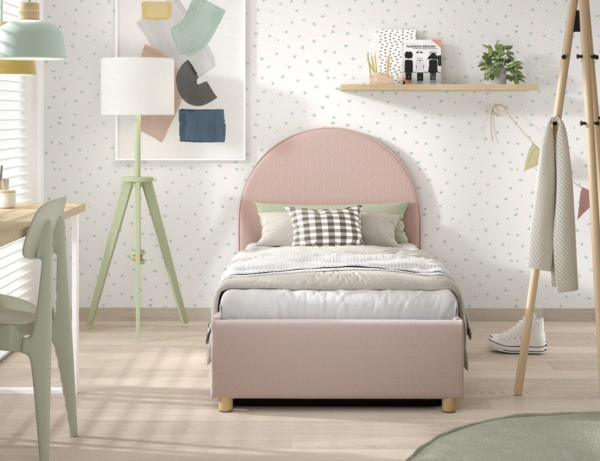 VIPACK - Lit LUNE Stockage 90 X 200 Cm Rose Bouclé