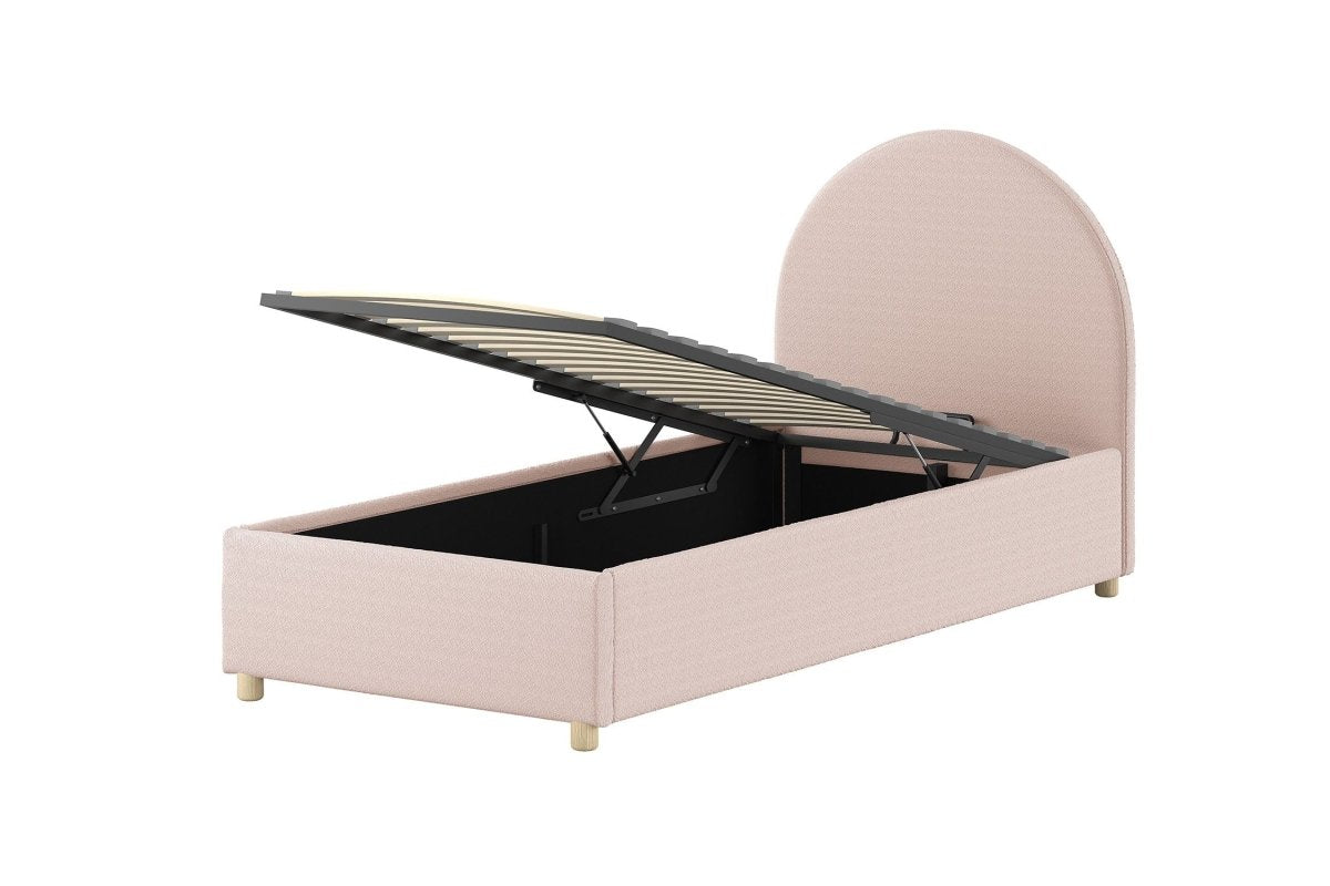 VIPACK - Lit LUNE Stockage 90 X 200 Cm Rose Bouclé