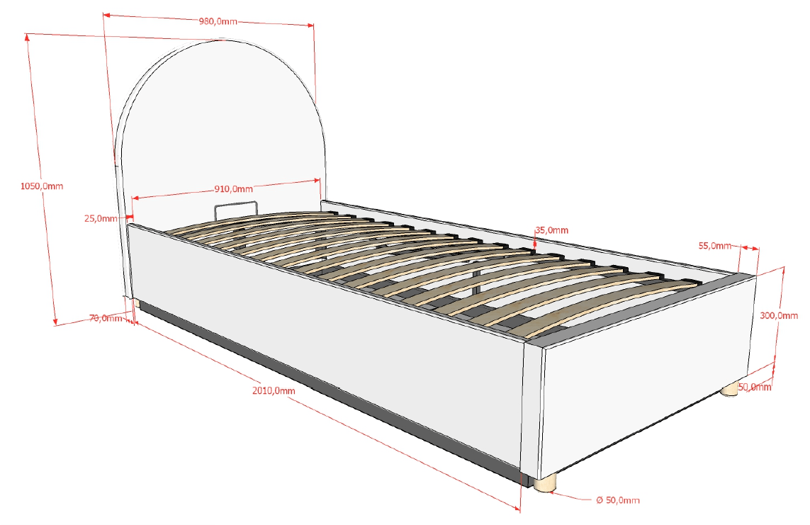 VIPACK - Lit LUNE Stockage 90 X 200 Cm Vert