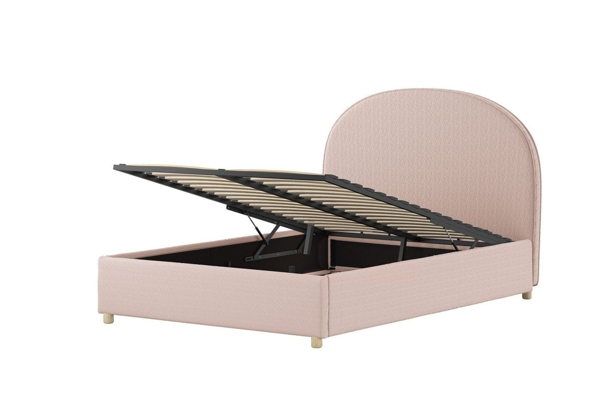 VIPACK - Lit LUNE Stokage 140 X 200 Cm Rose Bouclé - Les Petits