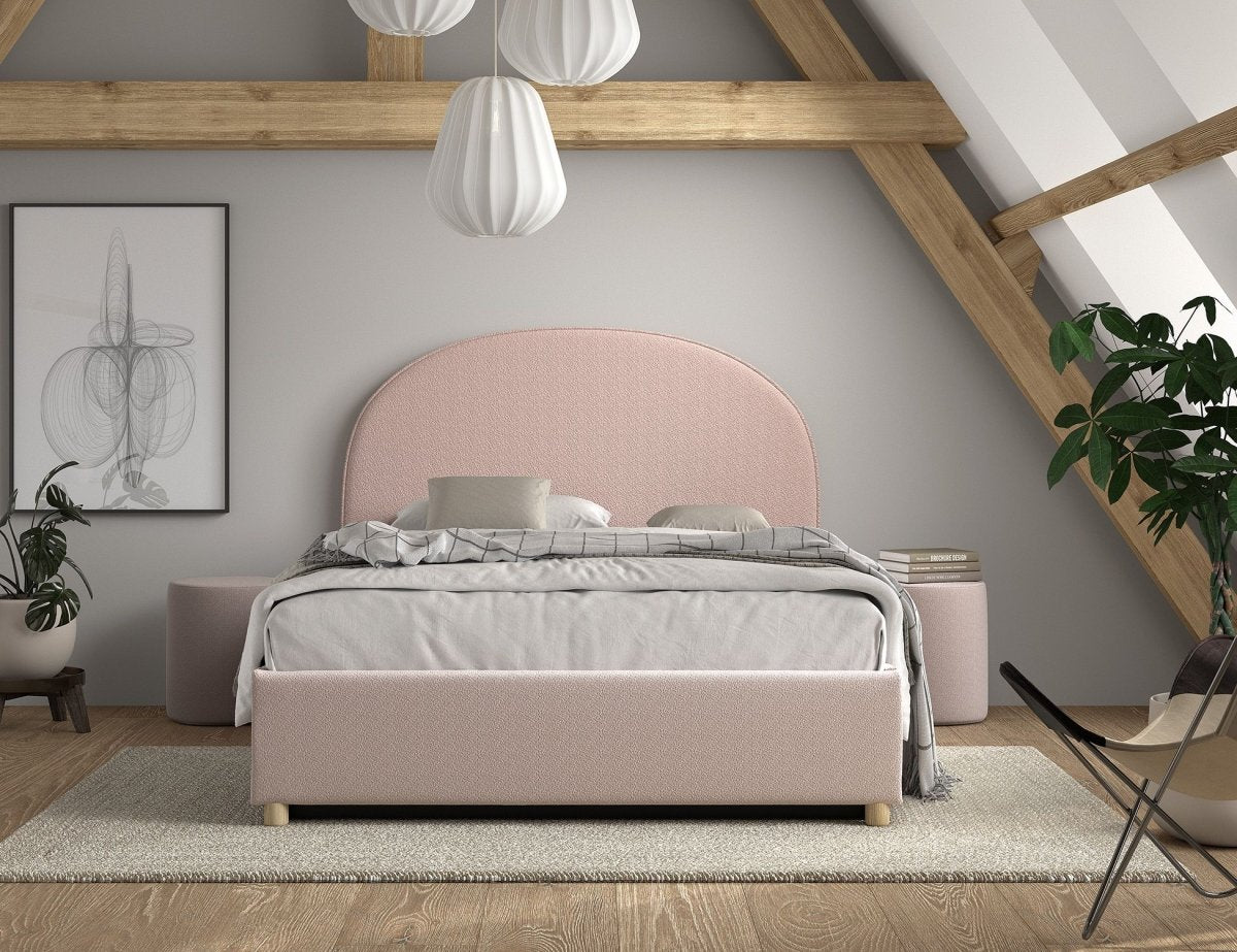 VIPACK - Lit LUNE Stokage 140 X 200 Cm Rose Bouclé