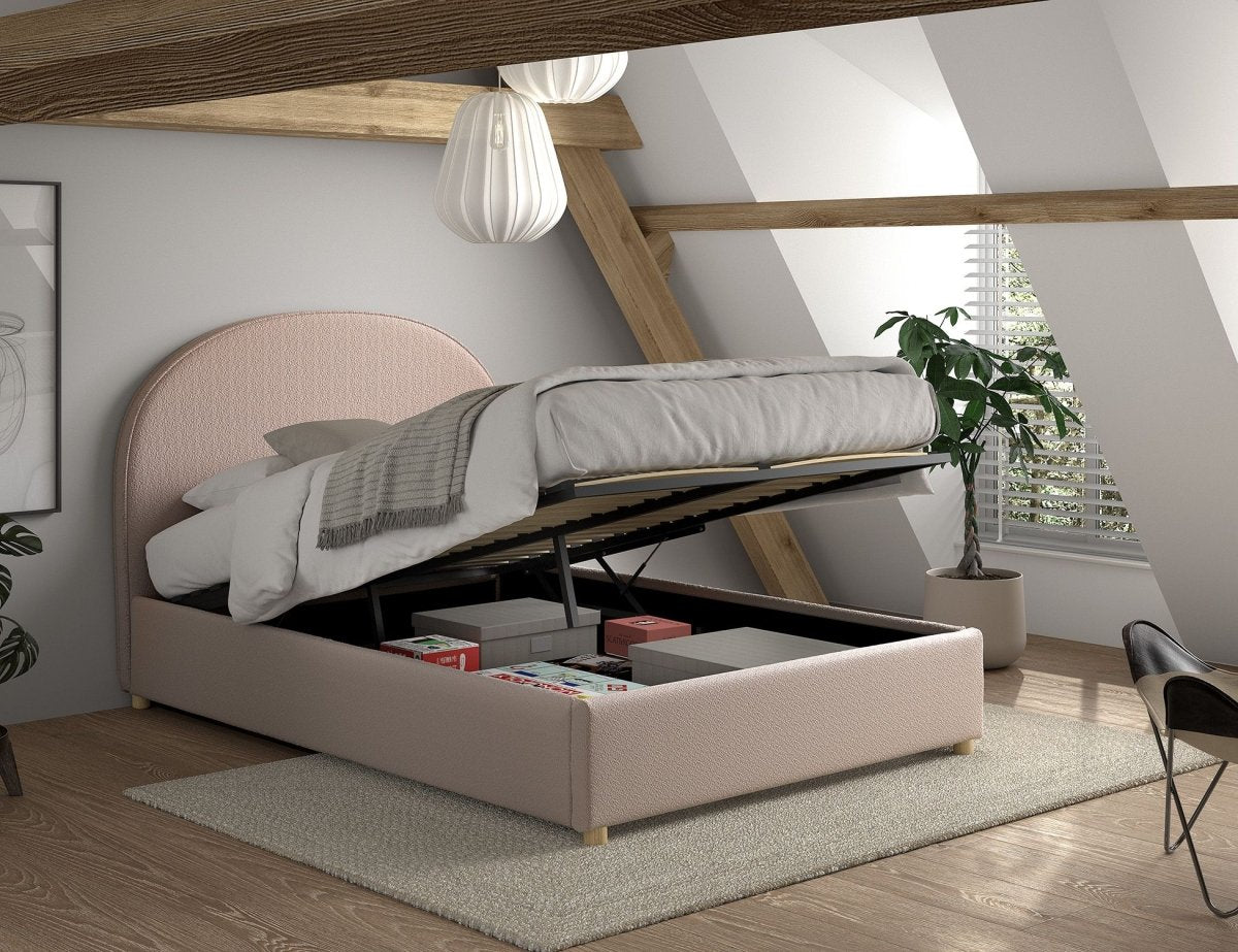 VIPACK - Lit LUNE Stokage 140 X 200 Cm Rose Bouclé