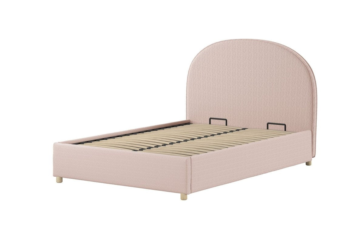 VIPACK - Lit LUNE Stokage 140 X 200 Cm Rose Bouclé