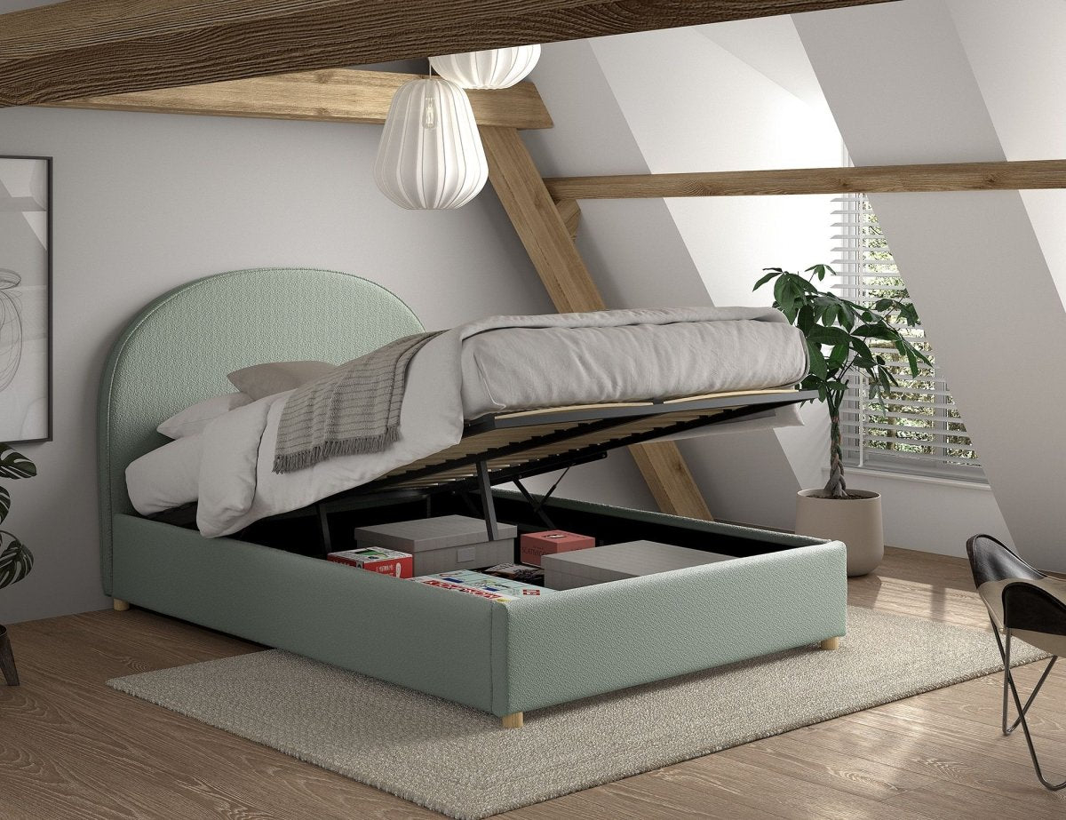 VIPACK - Lit LUNE Stokage 140 X 200 Cm Vert Bouclé