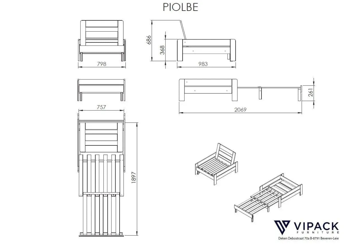 VIPACK - Lit Mezzanine PINO Avec Fauteuil 90 x 200 cm Blanc
